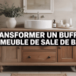 buffet transformé en meuble de salle de bain élégant avec vasque moderne
