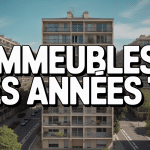 Vue urbaine immeuble année 70 façades béton balcons