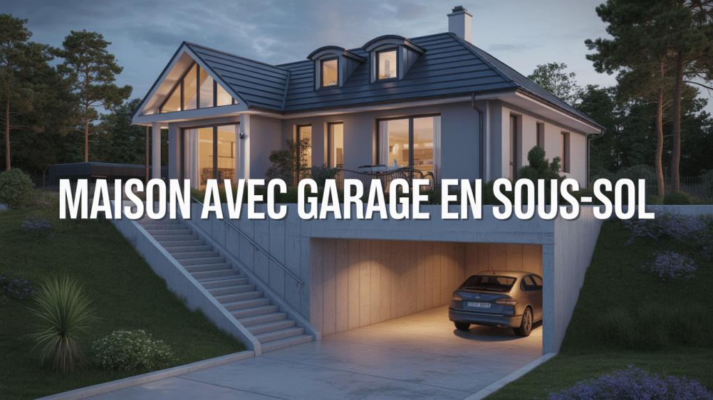 Vue coupe maison avec garage en sous sol moderne