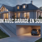 Vue coupe maison avec garage en sous sol moderne
