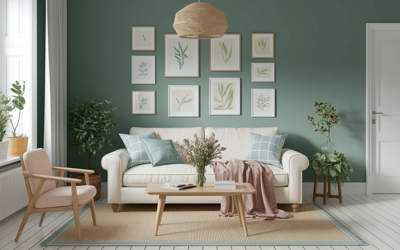 Palette couleurs et matières naturelles chambre style cottage anglais