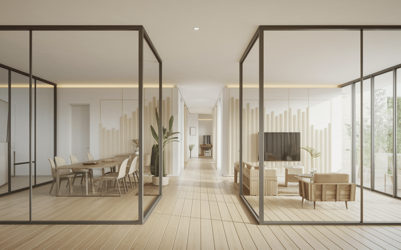 aménagement moderne pièces en enfilade verrière et lumière