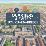 Vue aérienne quartier à éviter Bourg-en-Bresse carte contrastée