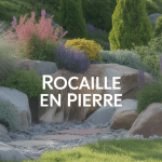 rocaille en pierre avec plantes alpines colorées