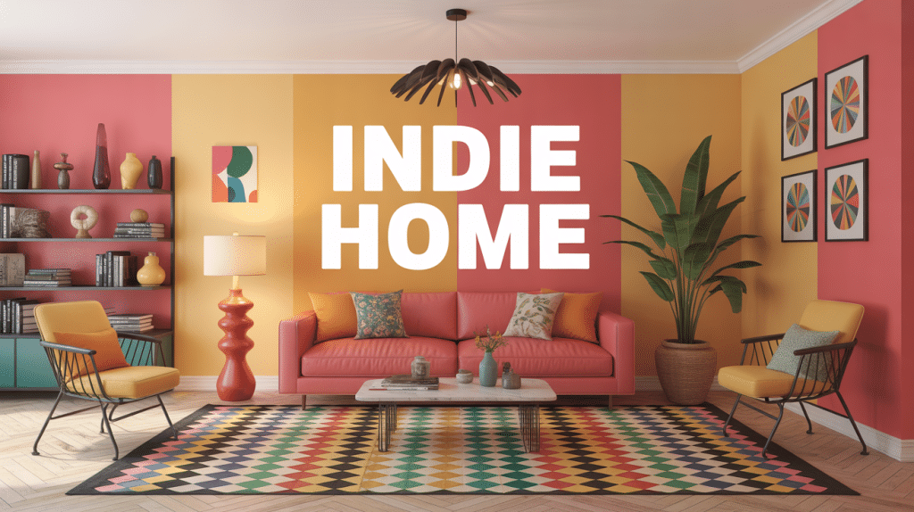 Salon indie home moderne couleur vive, vintage et bohème