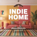 Salon indie home moderne couleur vive, vintage et bohème