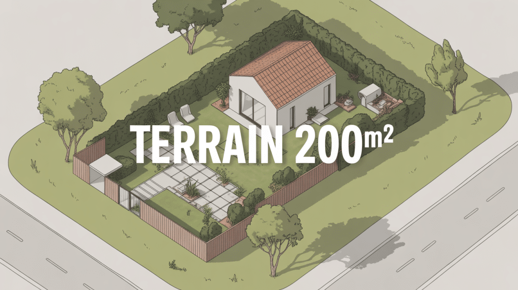 Illustration terrain 200m2 avec maison et jardin