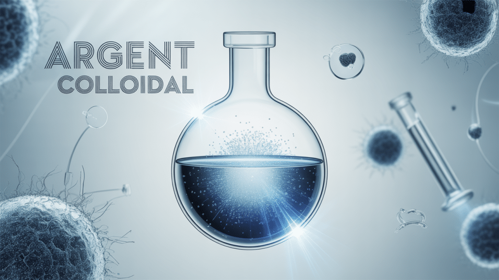 argent colloidal flacon liquide particules flottantes