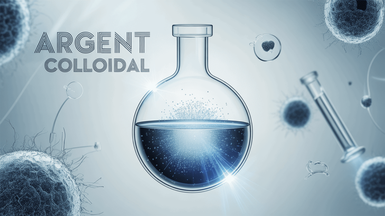argent colloidal flacon liquide particules flottantes