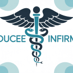 Illustration caducée infirmier stylisé fond bleu blanc