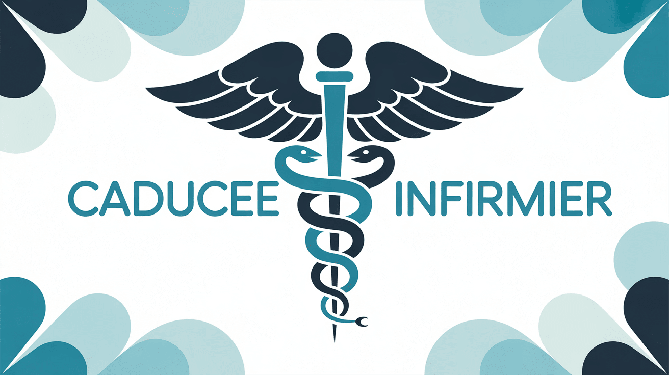 Illustration caducée infirmier stylisé fond bleu blanc