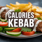Calorie kebab sur assiette avec frites et sauce