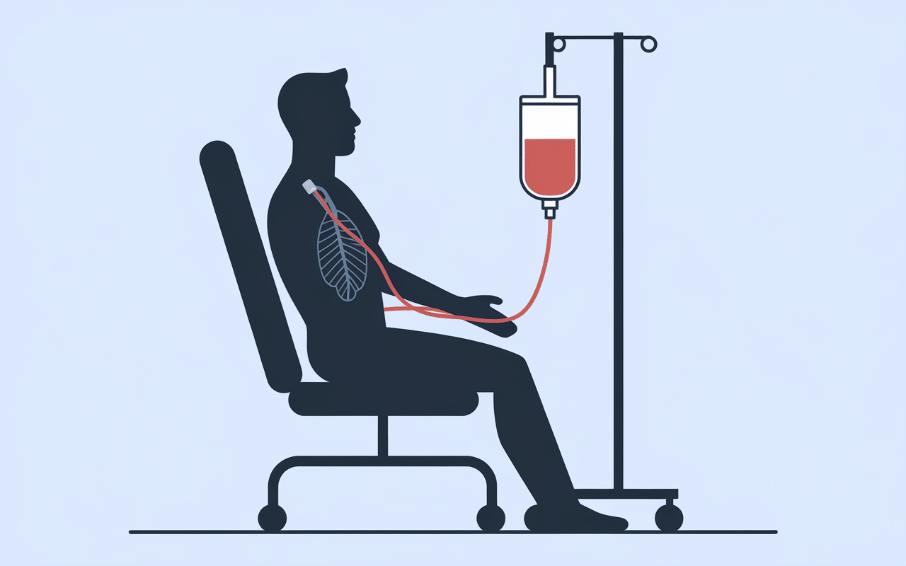 Patient avec chambre implantable perfusion thorax