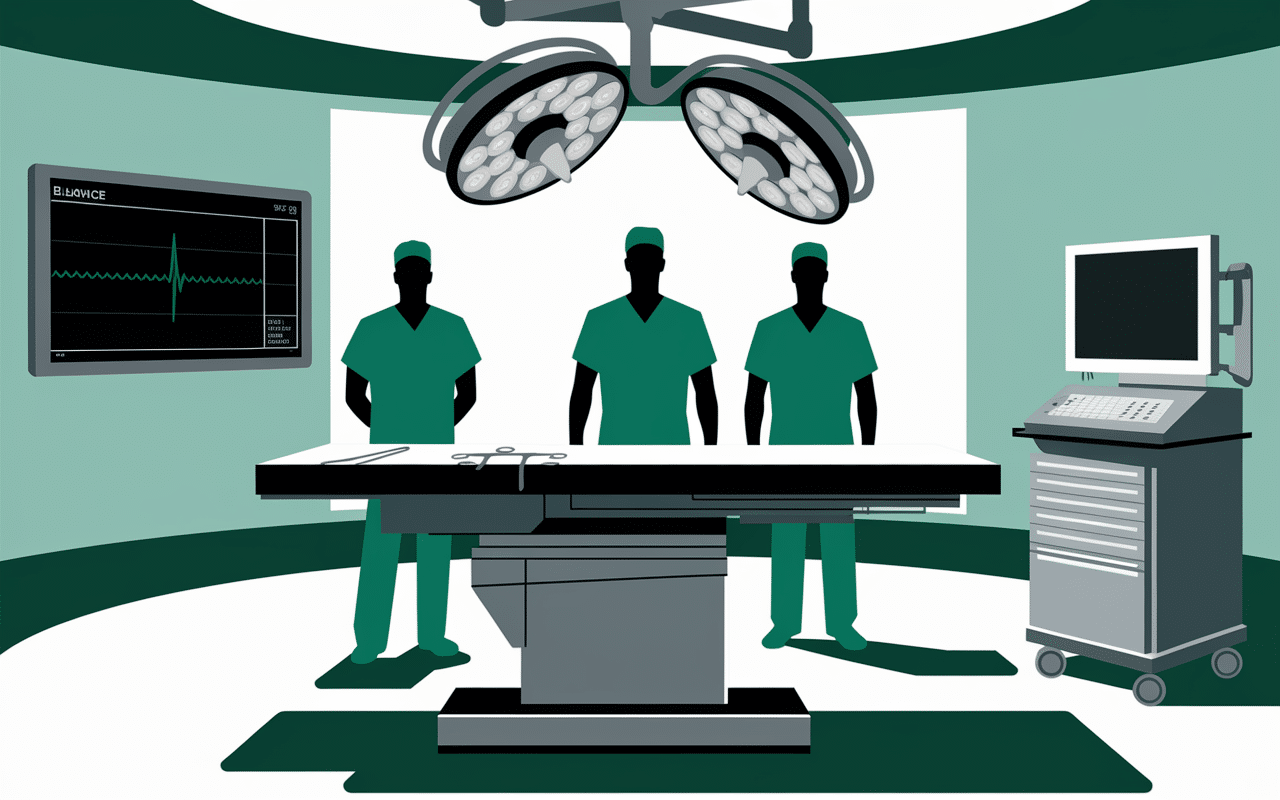 Salle opération installation chambre implantable