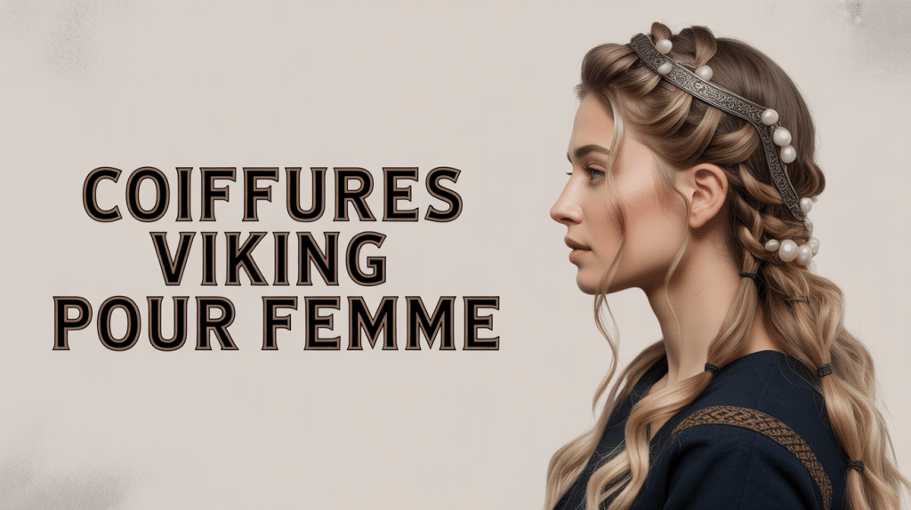Coiffure viking femme tresses anneaux perles profil