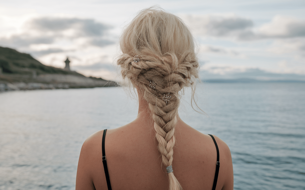 Coiffure viking femme moderne dos tresses ornées