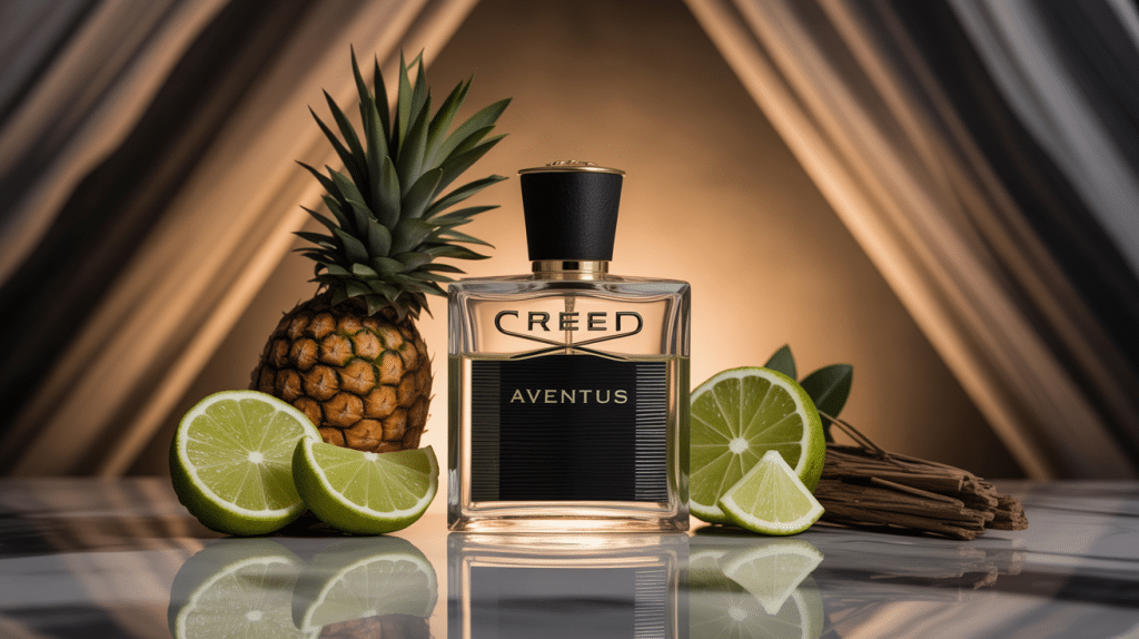 creed aventus flacon verre luxe marbre noir ananas bergamote bois santal