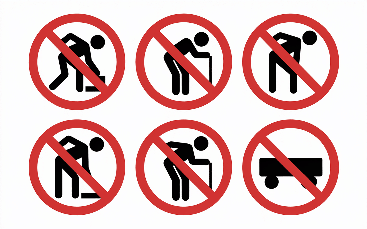 Postures interdites cruralgie mouvements à éviter pictogrammes