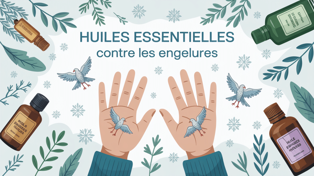 Mains avec engelure et huiles essentielles