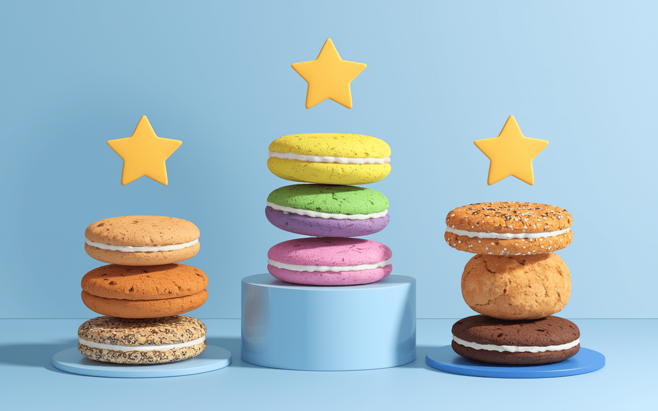 Podium avec gateau peu calorique industriel et notes nutritionnelles