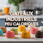 Gateau peu calorique industriel sur table moderne avec balance