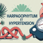 Harpagophytum et hypertension, plante avec cœur et tensiomètre