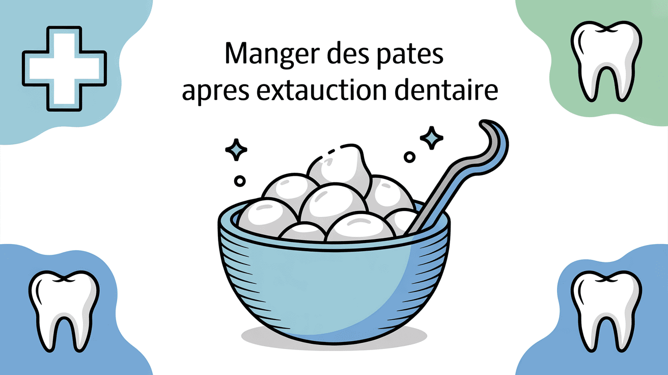 Illustration manger des pâtes après extraction dentaire bol fumant