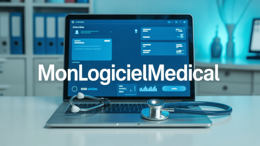 interface monlogicielmedical sur ecran ordinateur bleu blanc