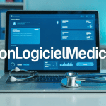 interface monlogicielmedical sur ecran ordinateur bleu blanc