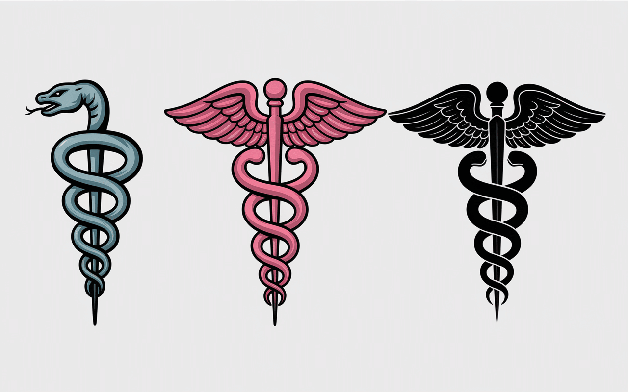 Evolution symbole caducée infirmier baton serpent croix