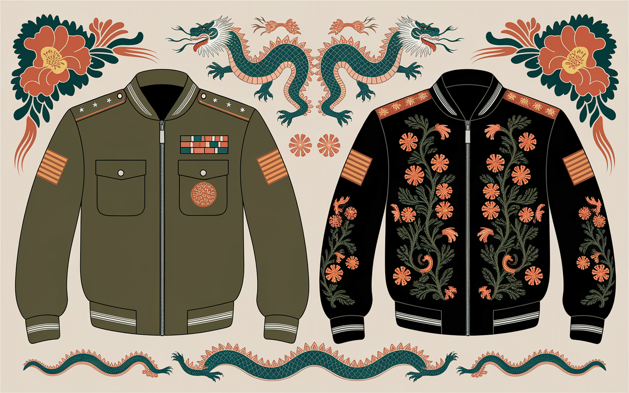 évolution veste militaire bomber japonais motifs traditionnels
