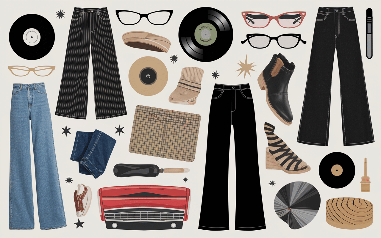 Collage vintage pantalon patte d'eph histoire