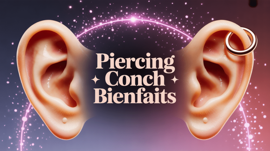 Piercing conch bienfaits anneau doré oreille gros plan