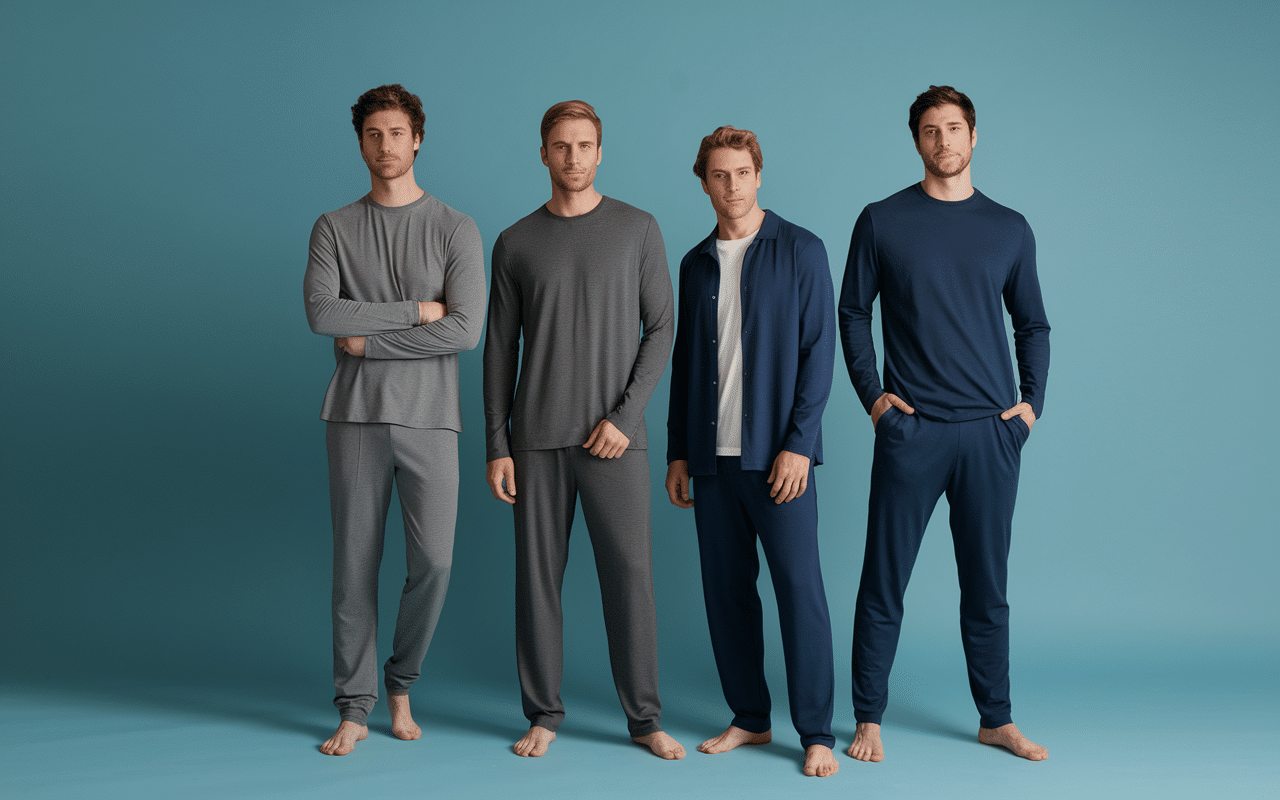 Pyjamas pilou pilou homme gris et bleu moderne