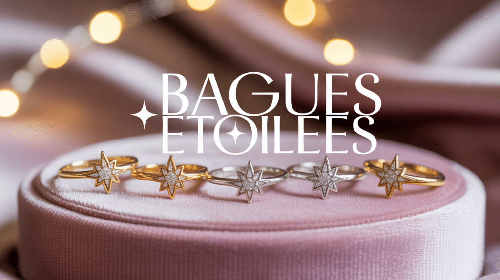 Bague ring with stars sur velours en lumière douce