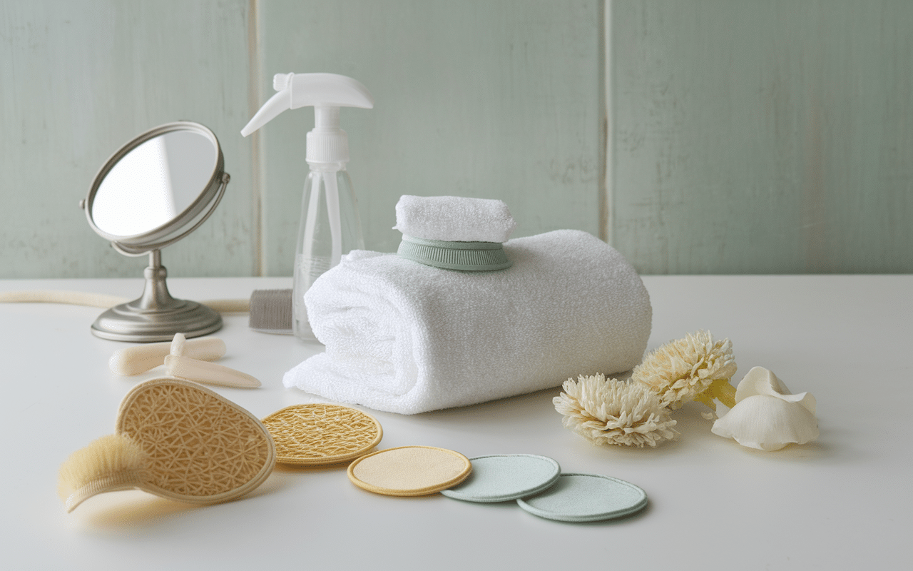 Routine de soins avec patch bouton pour peau à imperfections