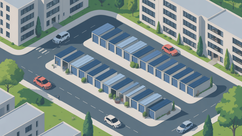 acheter des garages vue aerienne quartier urbain garages voitures