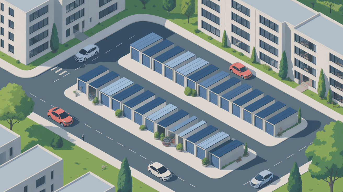 acheter des garages vue aerienne quartier urbain garages voitures
