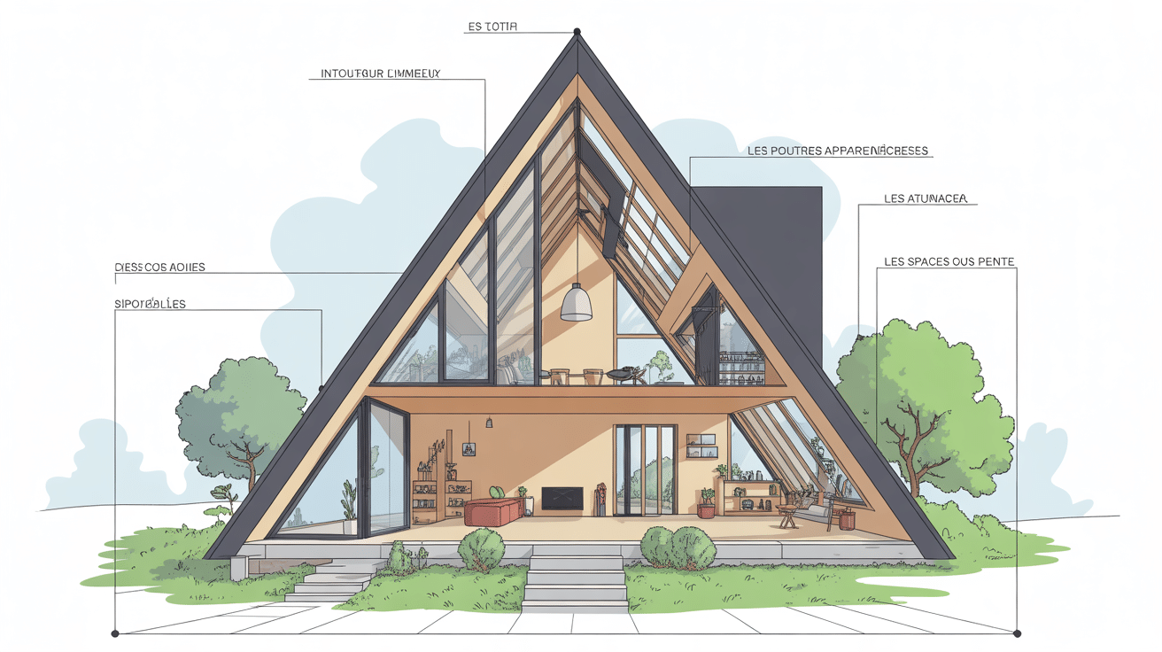 Schéma technique maison en a intérieur lumineux