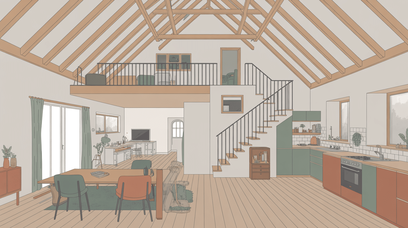 Intérieur barn avec mezzanine et espace multifonction