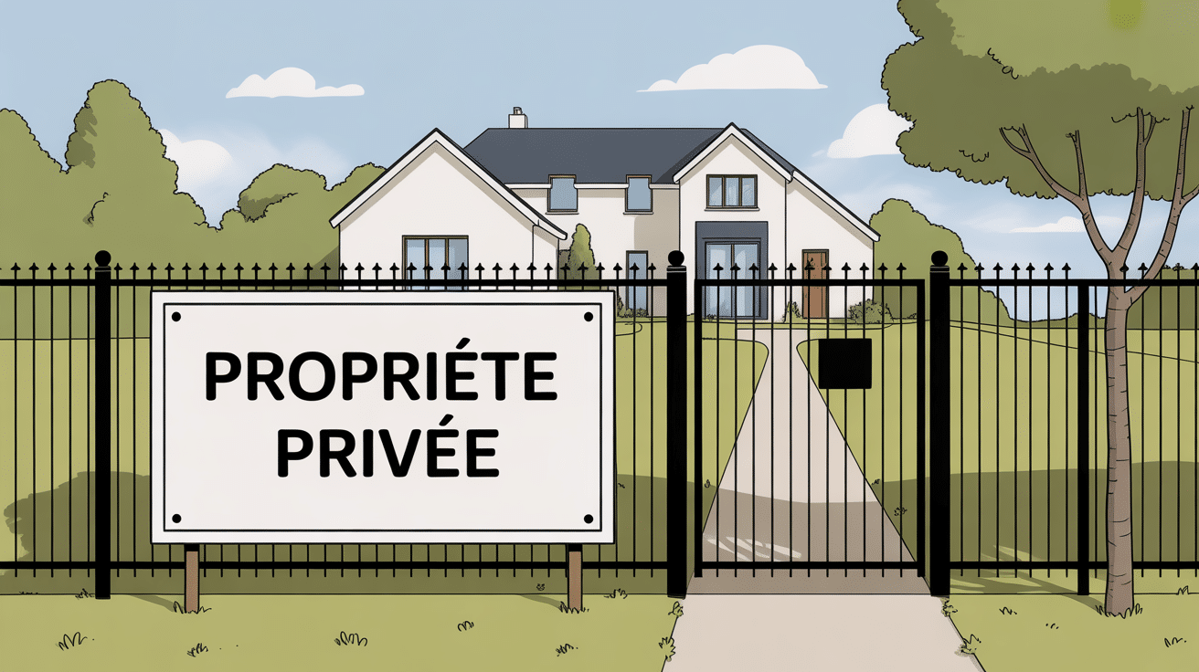 panneau propriété privée loi devant maison moderne