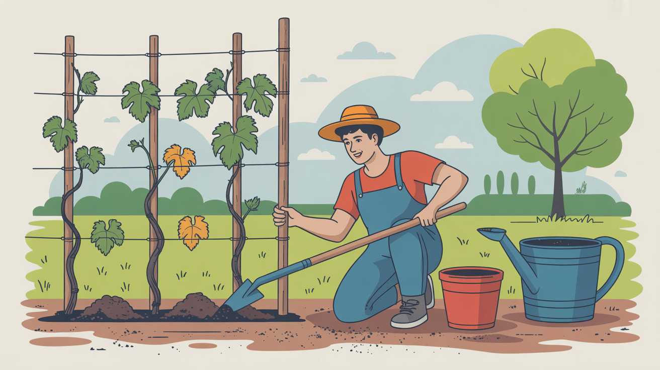 Plantation haie vigne jardinier sécateur tuteur