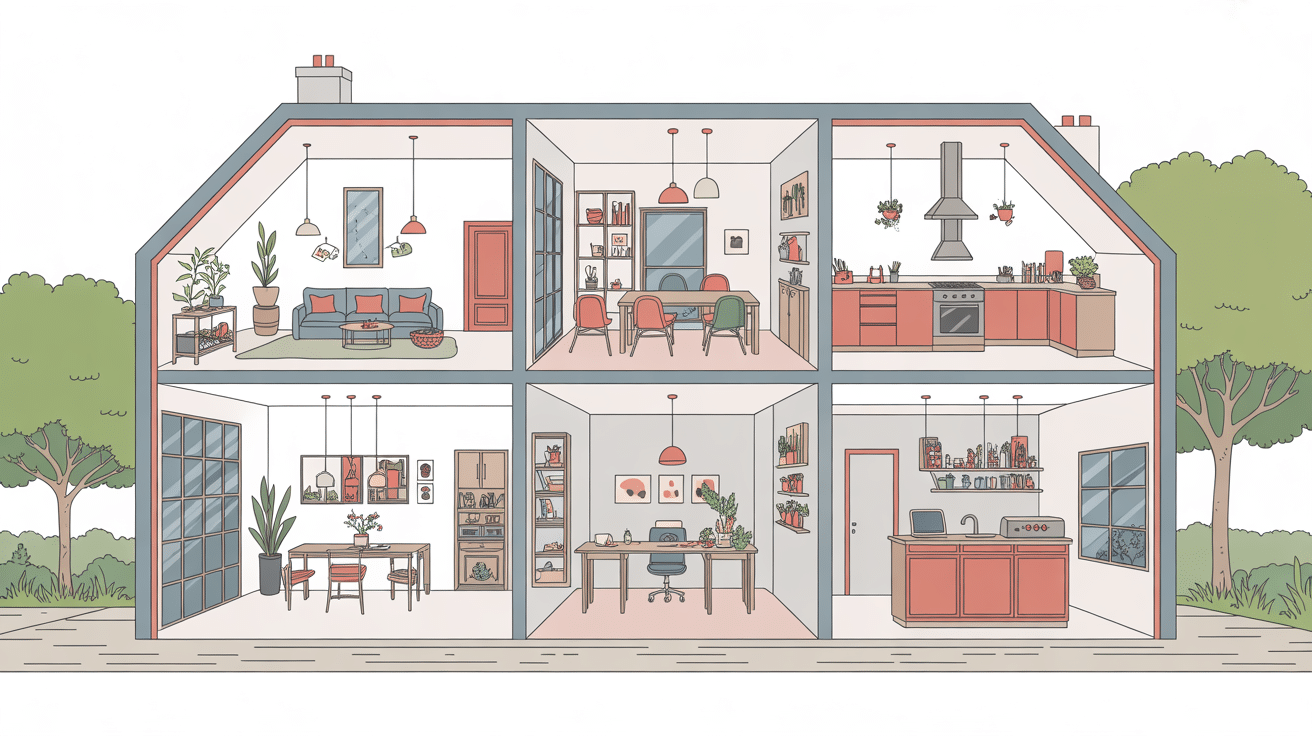 Illustration coupee 200m2 maison bureaux commerce