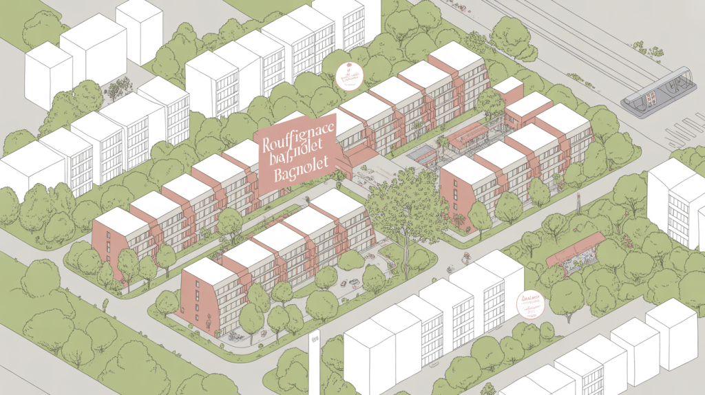 Illustration quartier rouffignac bagnolet immeubles espaces verts métro