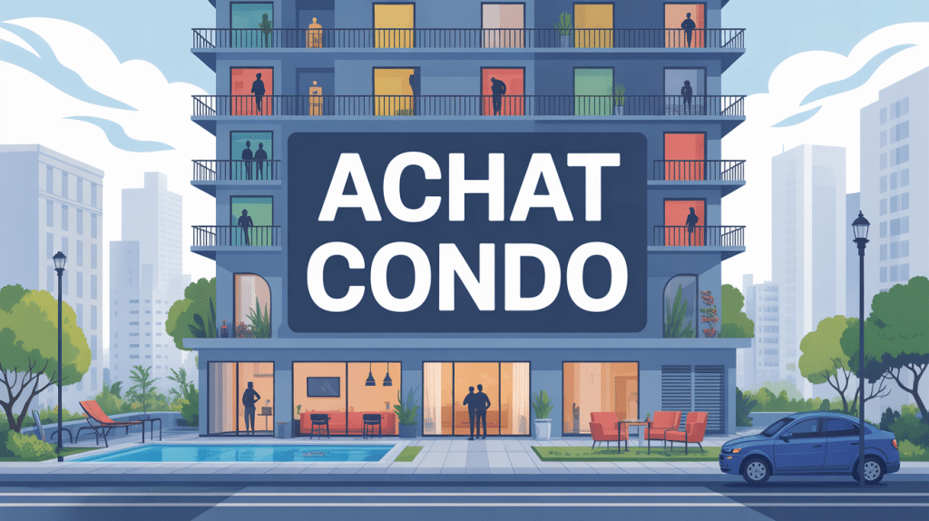 illustration achat condo immeuble urbain espaces partagés