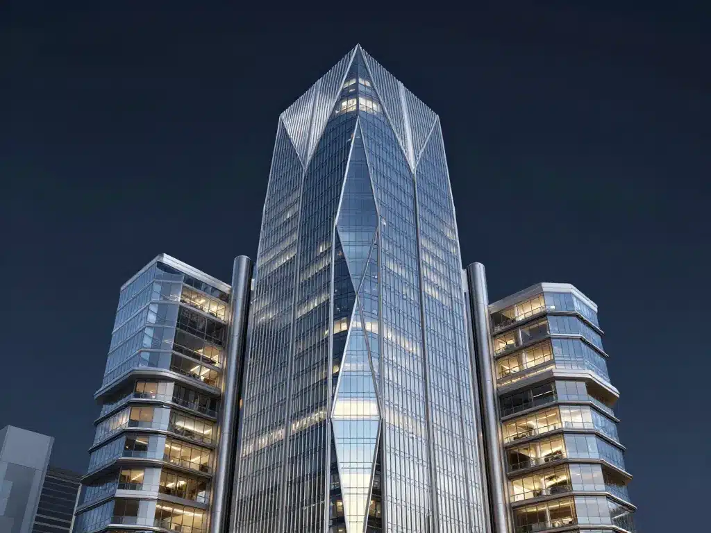 vue 3d architecture almas tower in dubai façade diamant