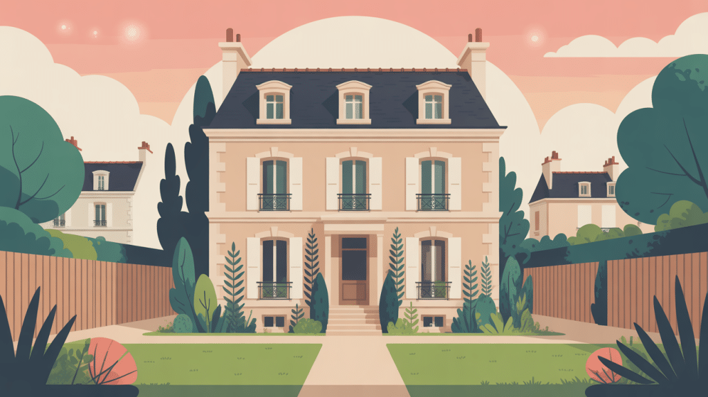 maison en meulière illustration façade pierre jardin