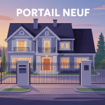 Vue d'un neuf portail moderne valorisant l'entrée sécurisée