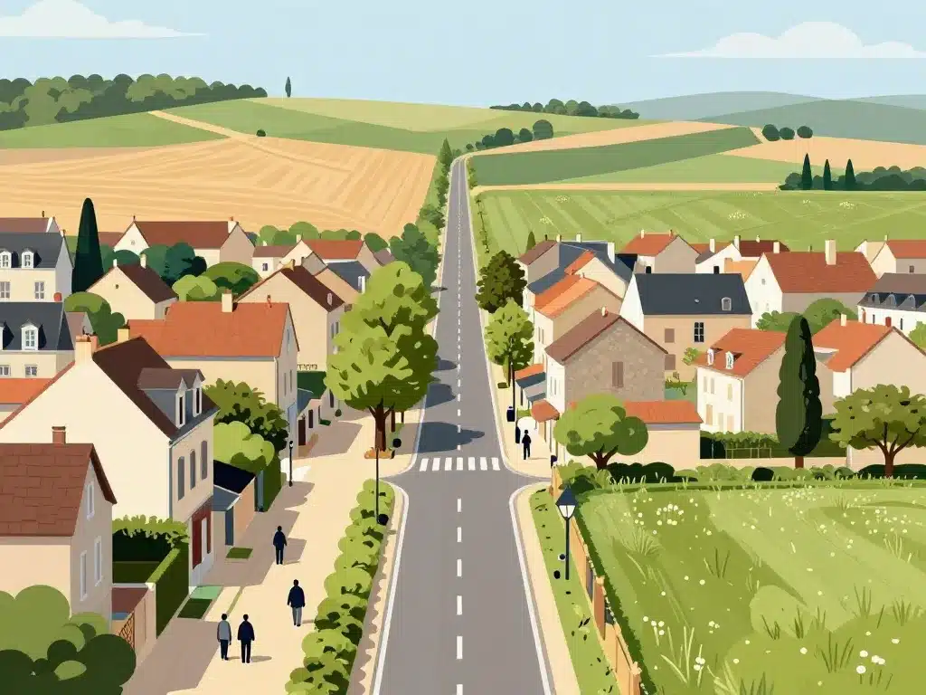 Différents types de rue des prés en France, illustration