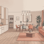 Vue générale amenagement salon salle à manger 20m2 moderne